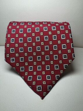 Polo by Ralph Lauren Burgundy Silk Tie with Navy and Gold Medallions